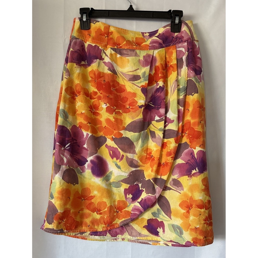 Christopher Banks Colorful Multi Colors Floral Wrap Skirt Back Zipper‎ 12